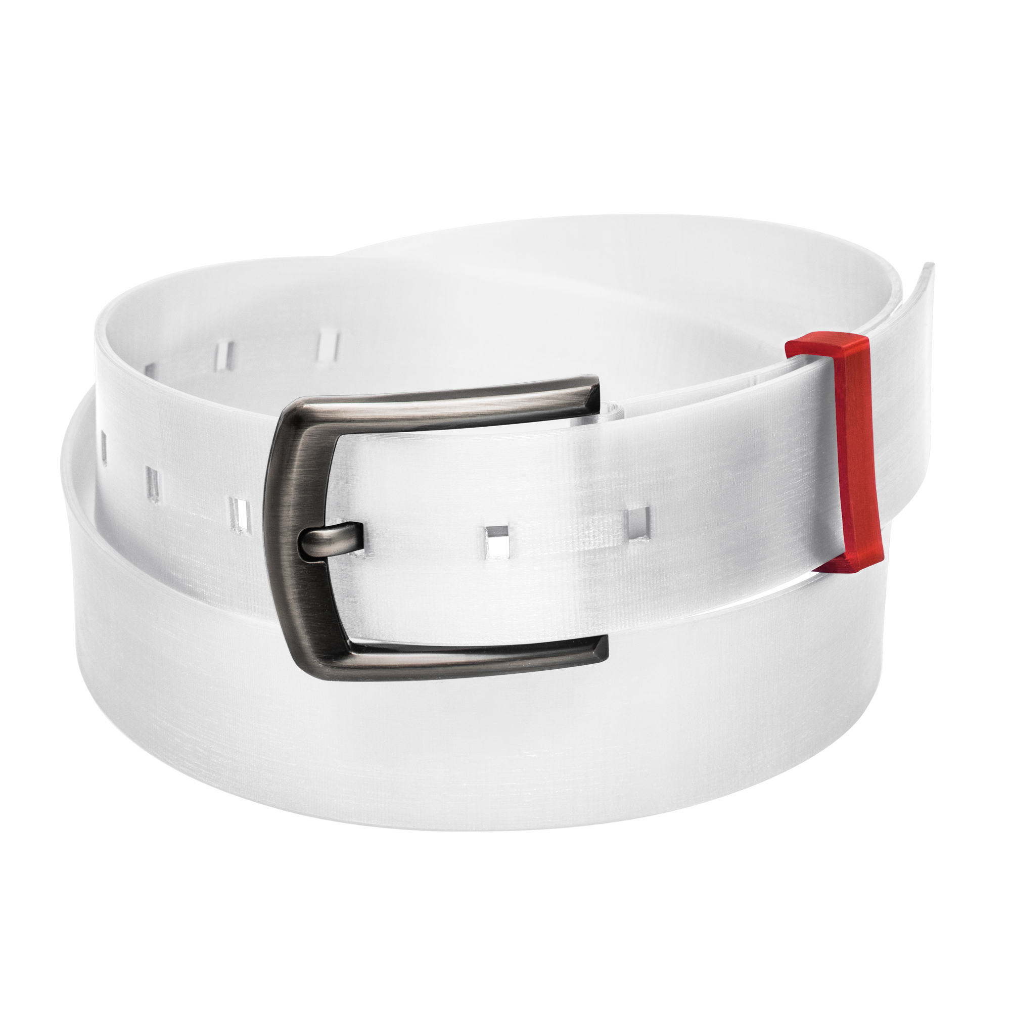 A stylish 3D Printed Belt made from ethically sourced polyurethane, showcasing its minimalist design and durable construction.