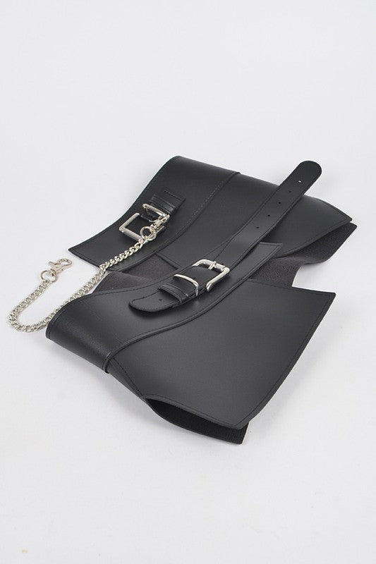 Chain Accent Faux Leather Skirt Belt featuring adjustable design and stylish chain detail.