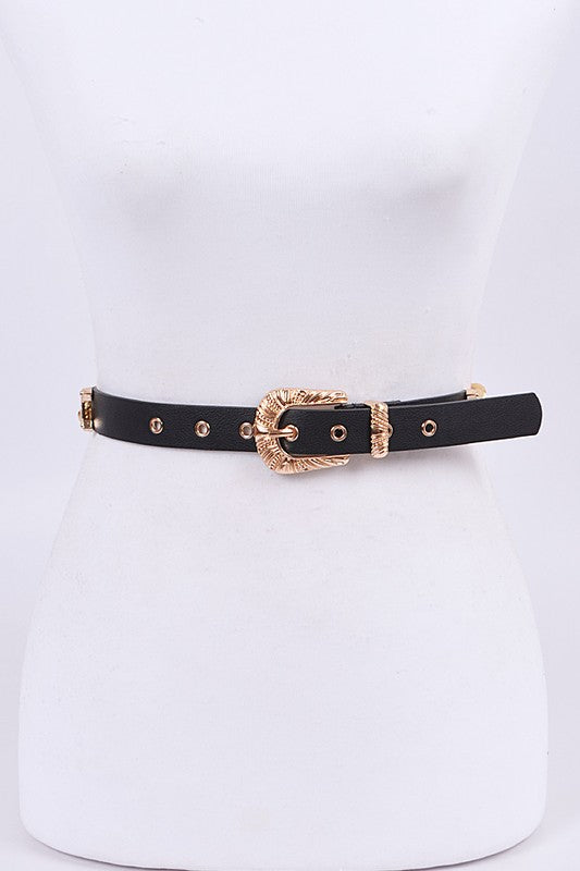 Chunky Chain Accent Iconic Belt featuring a stylish design with a durable polyurethane and mixed metal construction.