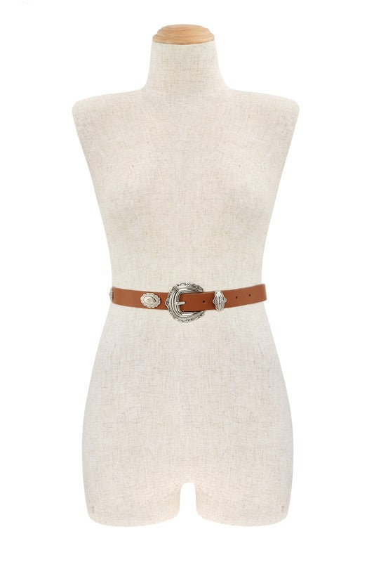 Main Etched Buckle Faux Leather Belt image