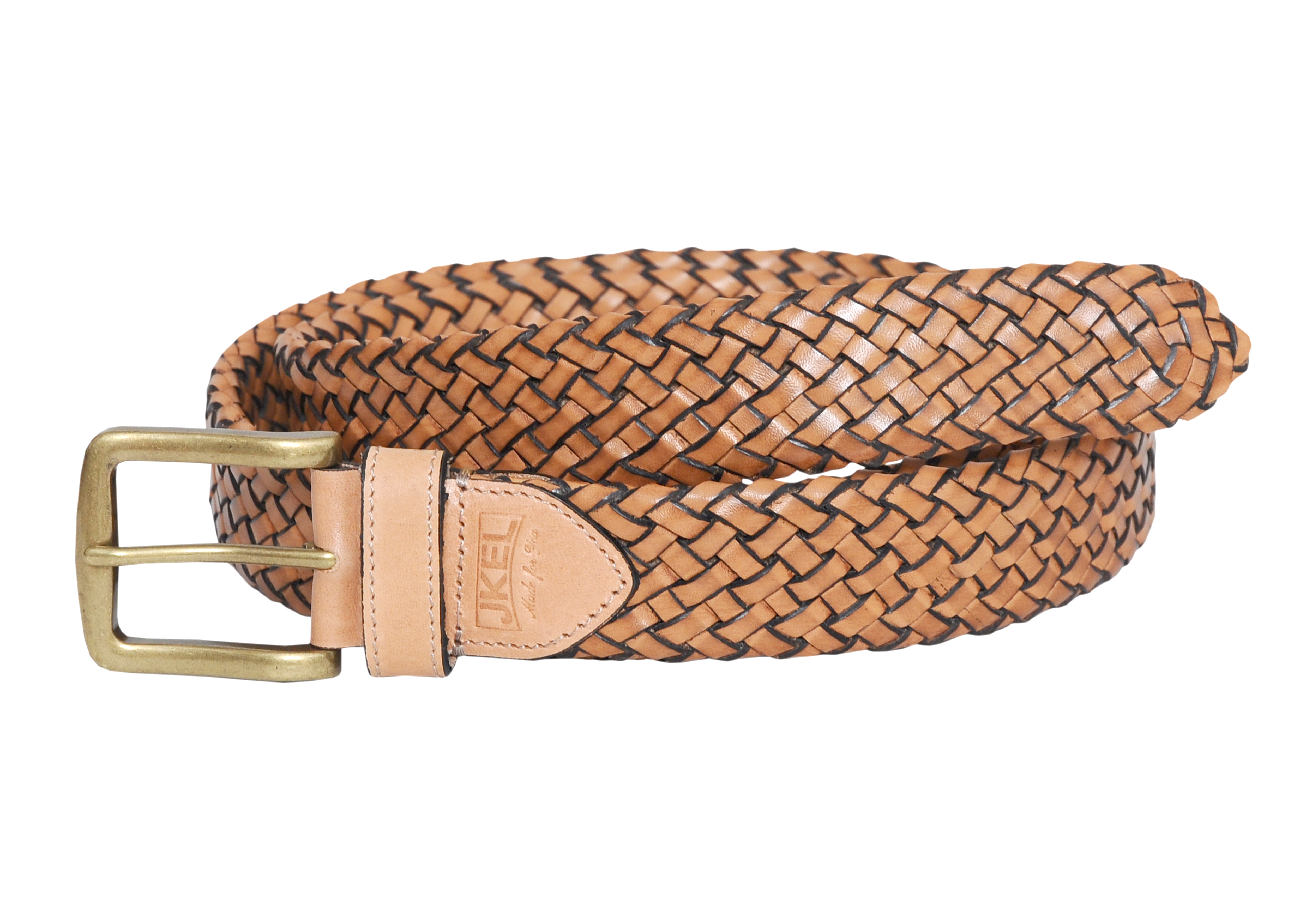 Galata Beige Plaited Leather Men Belt showcasing intricate plaiting and a nickel-free buckle, perfect for stylish men.