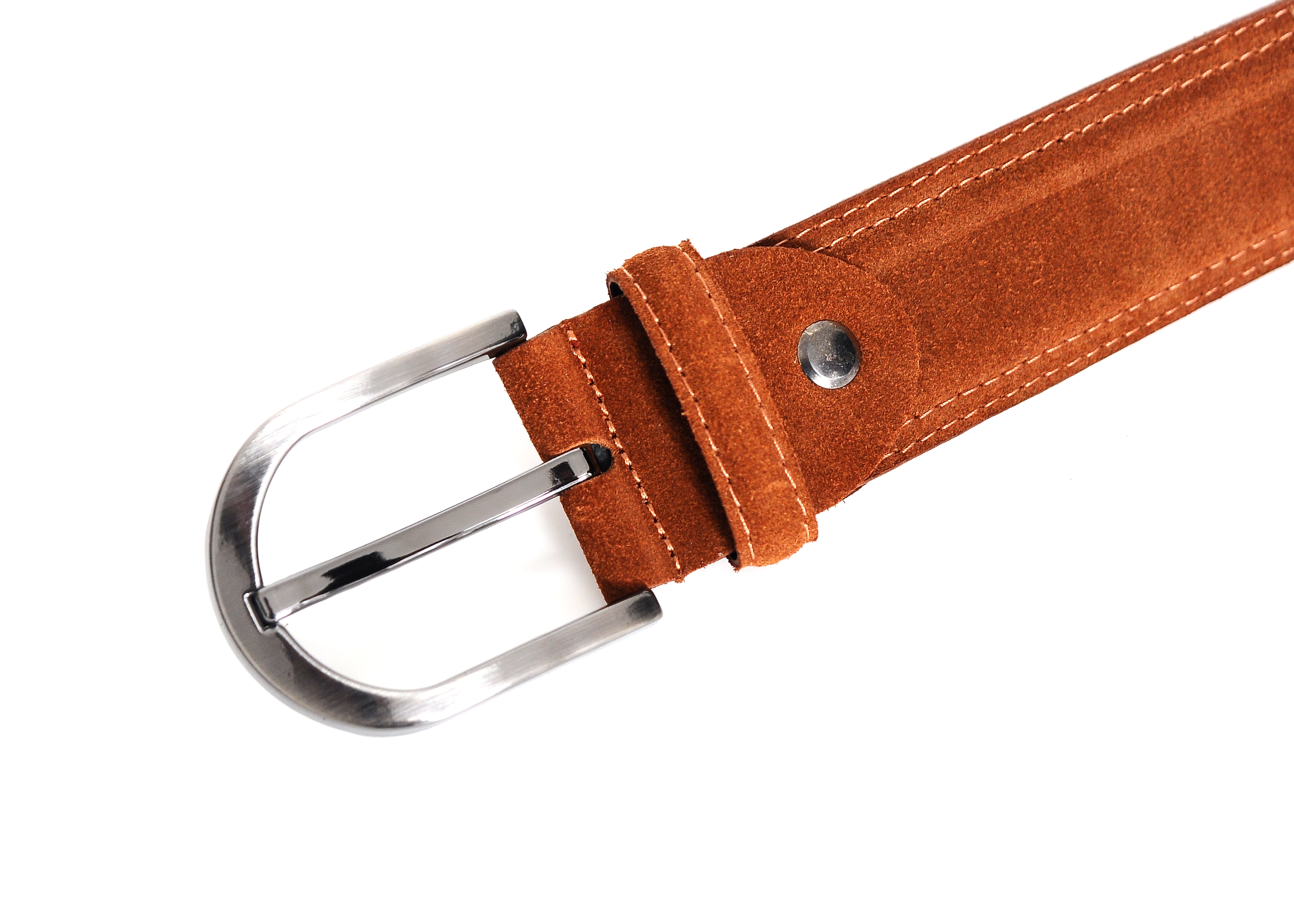 Sagrada Tan Suede Belt showcasing its luxurious suede finish and nickel-free buckle, elegantly displayed in a gift box.