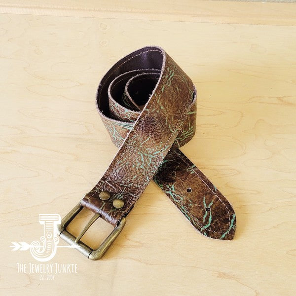 Main Turquoise & Brown Embossed Genuine Leather Belt image