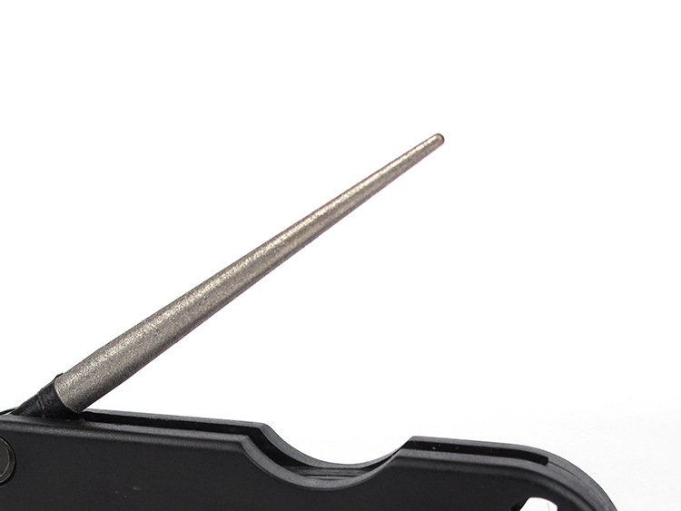 Compact Knife Sharpener Key Ring with carbide blades and ceramic stones for quick sharpening.