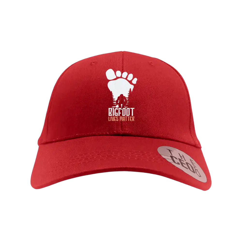 Bigfoot Lives Matter Embroidered Baseball Hat featuring a unique design and snapback closure, made from 100% cotton.