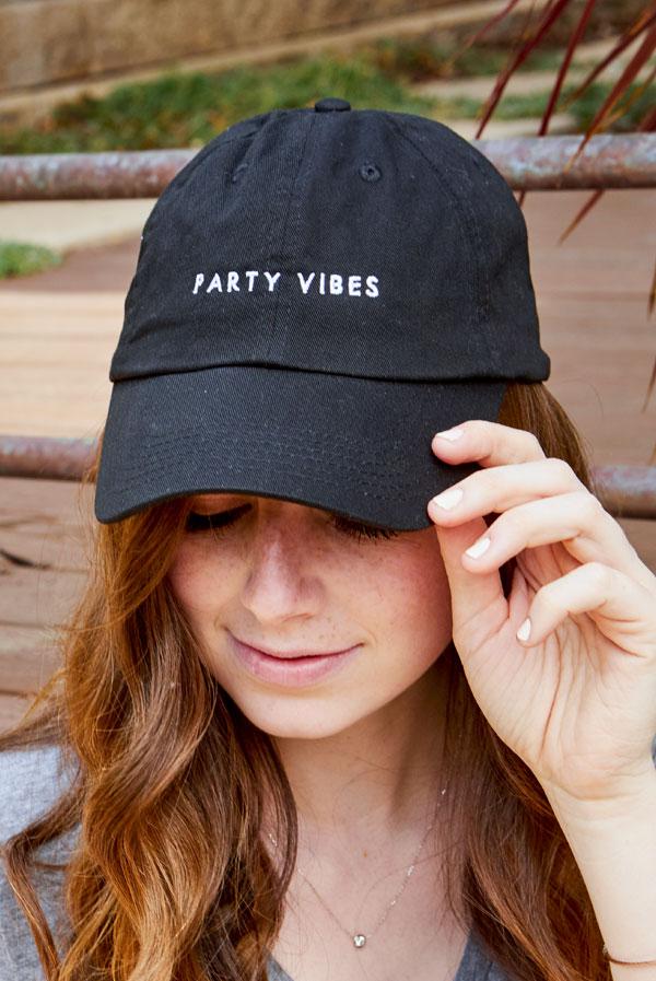 A collection of bachelorette party dad hats featuring 'Bride Vibes', 'Drunk Vibes', and 'Party Vibes' designs, showcasing their stylish and adjustable features.