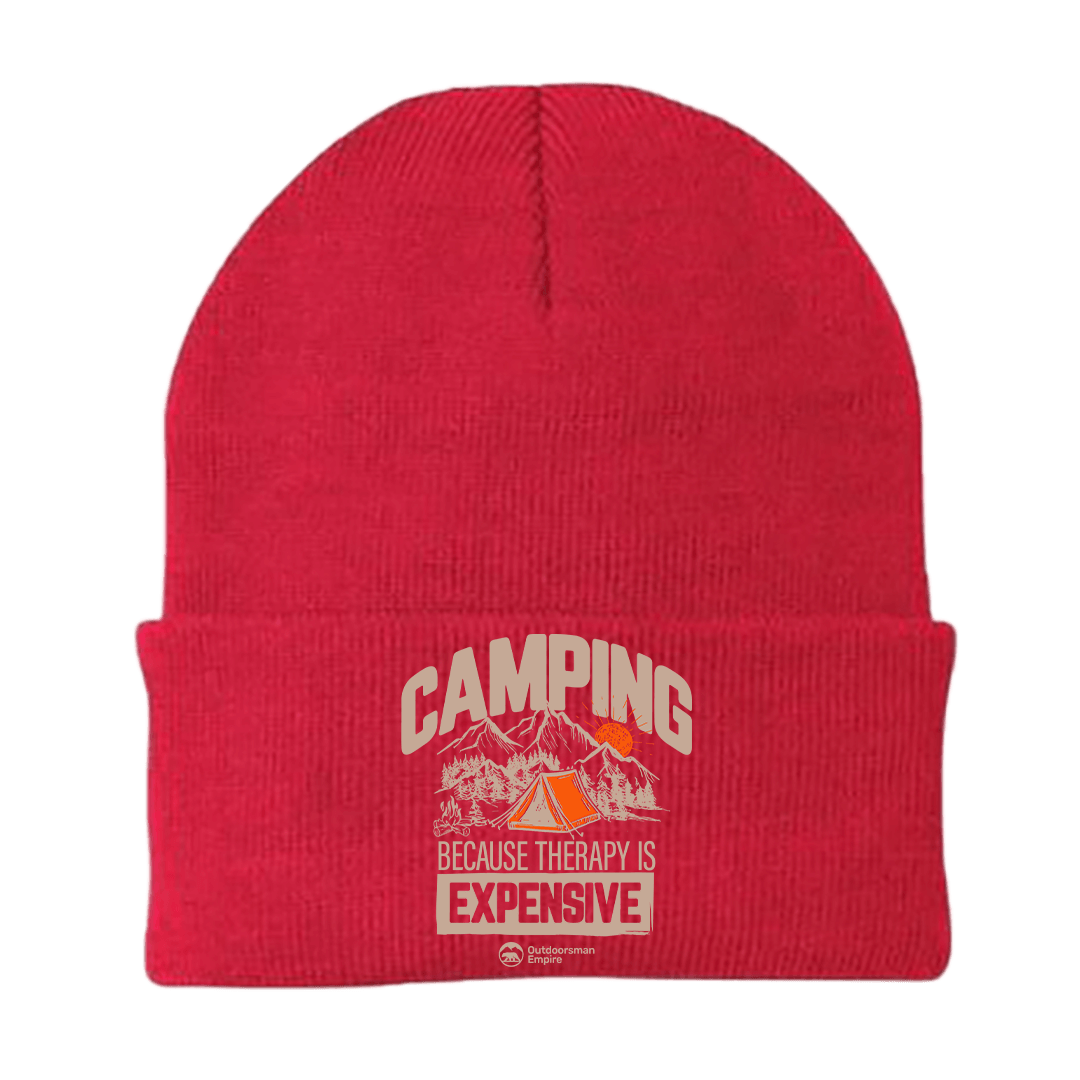 Camping No Expensive Embroidered Beanie in a stylish design, made from a breathable cotton blend, perfect for outdoor activities.