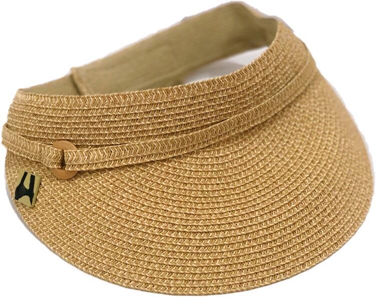 Caramel Natural Visor made from Toyo braid with a 3.5-inch brim and adjustable Velcro closure, perfect for sun protection.