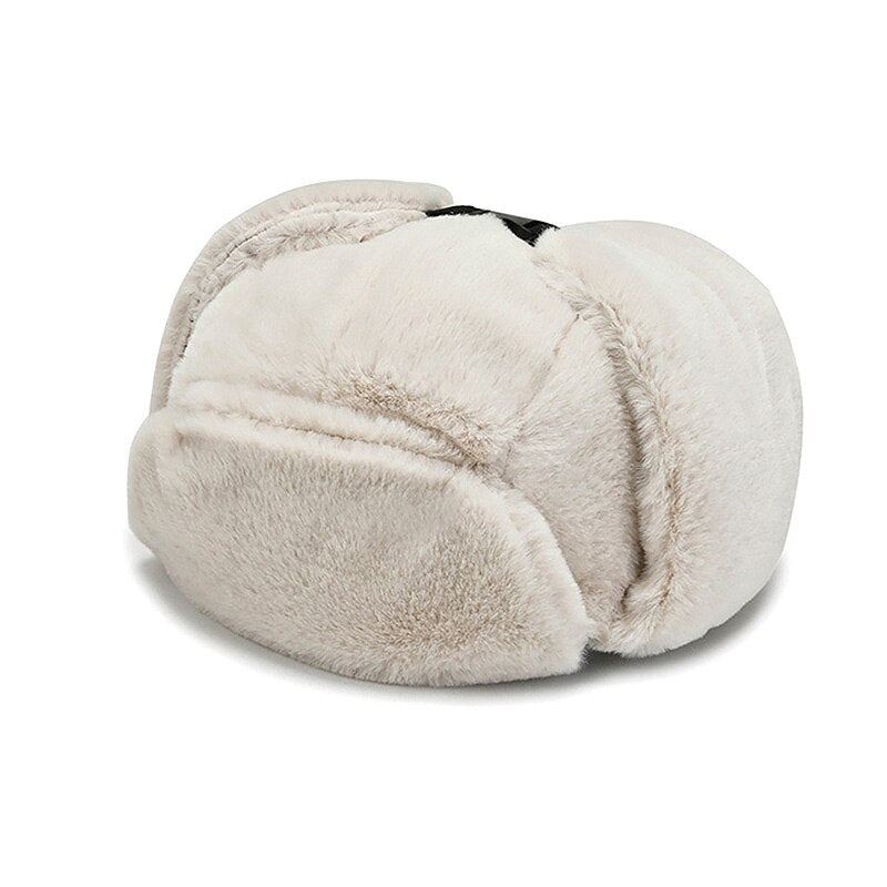 Fashion Women Winter Warm Faux Fur Bomber Hats in black and white, showcasing soft faux fur material and stylish design.