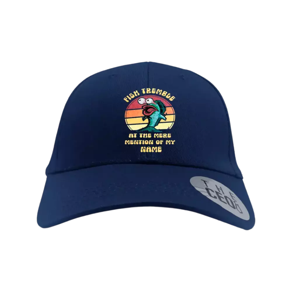 Fish Tremble Printed Baseball Hat featuring a unique design, made of 100% cotton with a snapback closure.
