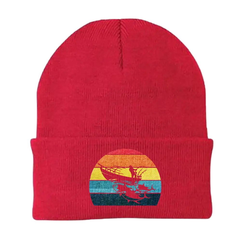 Fishing Boat Embroidered Beanie showcasing a unique fishing boat design, made from a soft cotton blend for comfort and warmth.