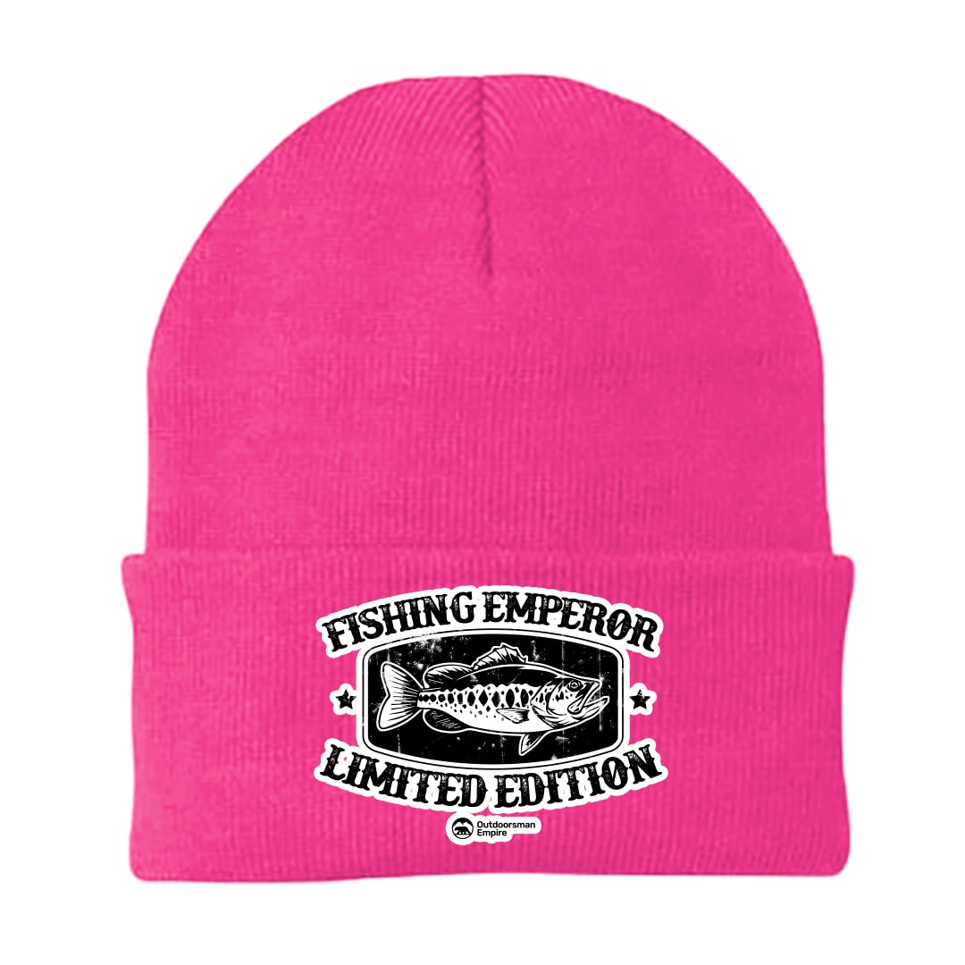 Fishing Emperor Limited Edition Embroidered Beanie showcasing unique design and comfortable fit, perfect for outdoor activities.