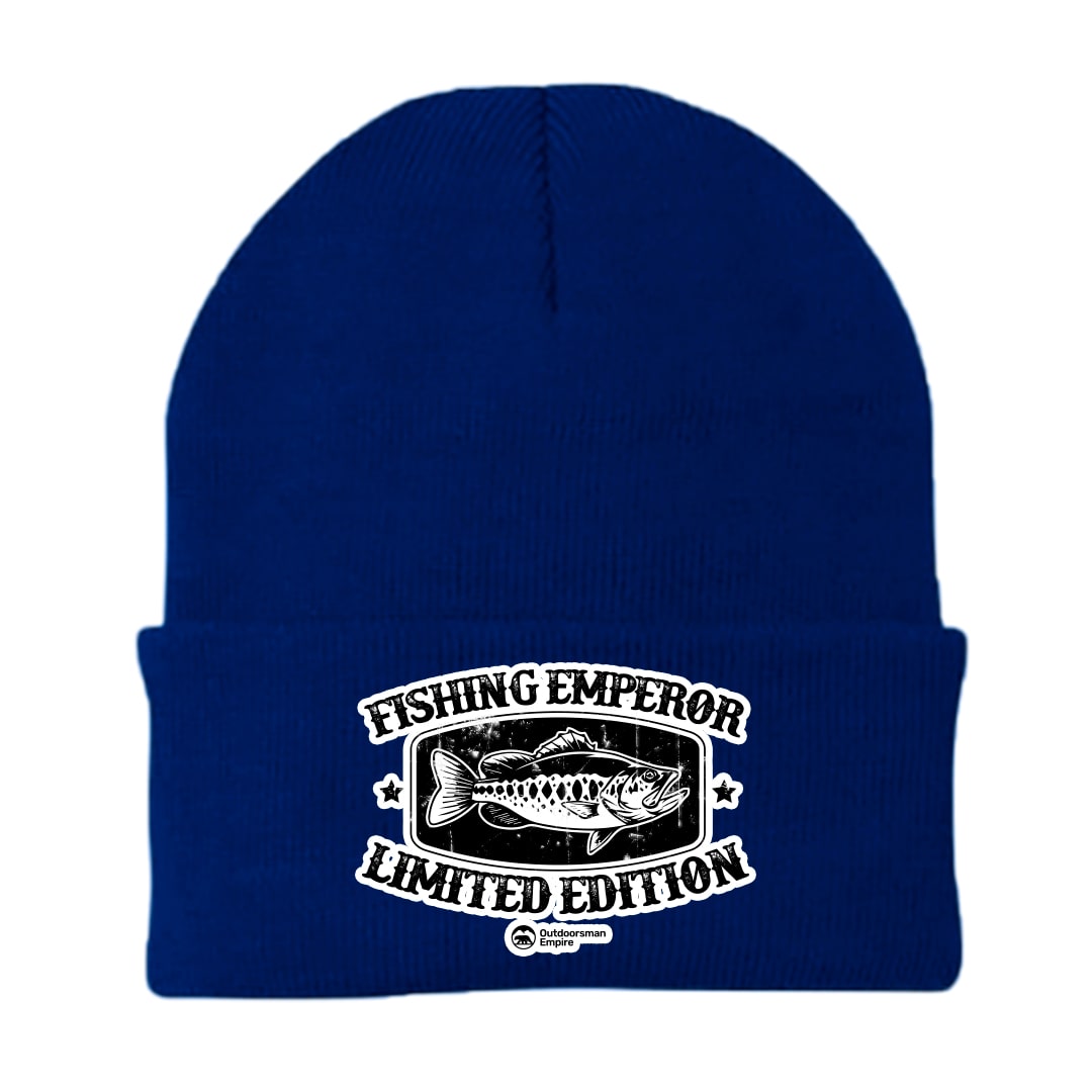 Fishing Emperor Limited Edition Embroidered Beanie showcasing unique design and comfortable fit, perfect for outdoor activities.