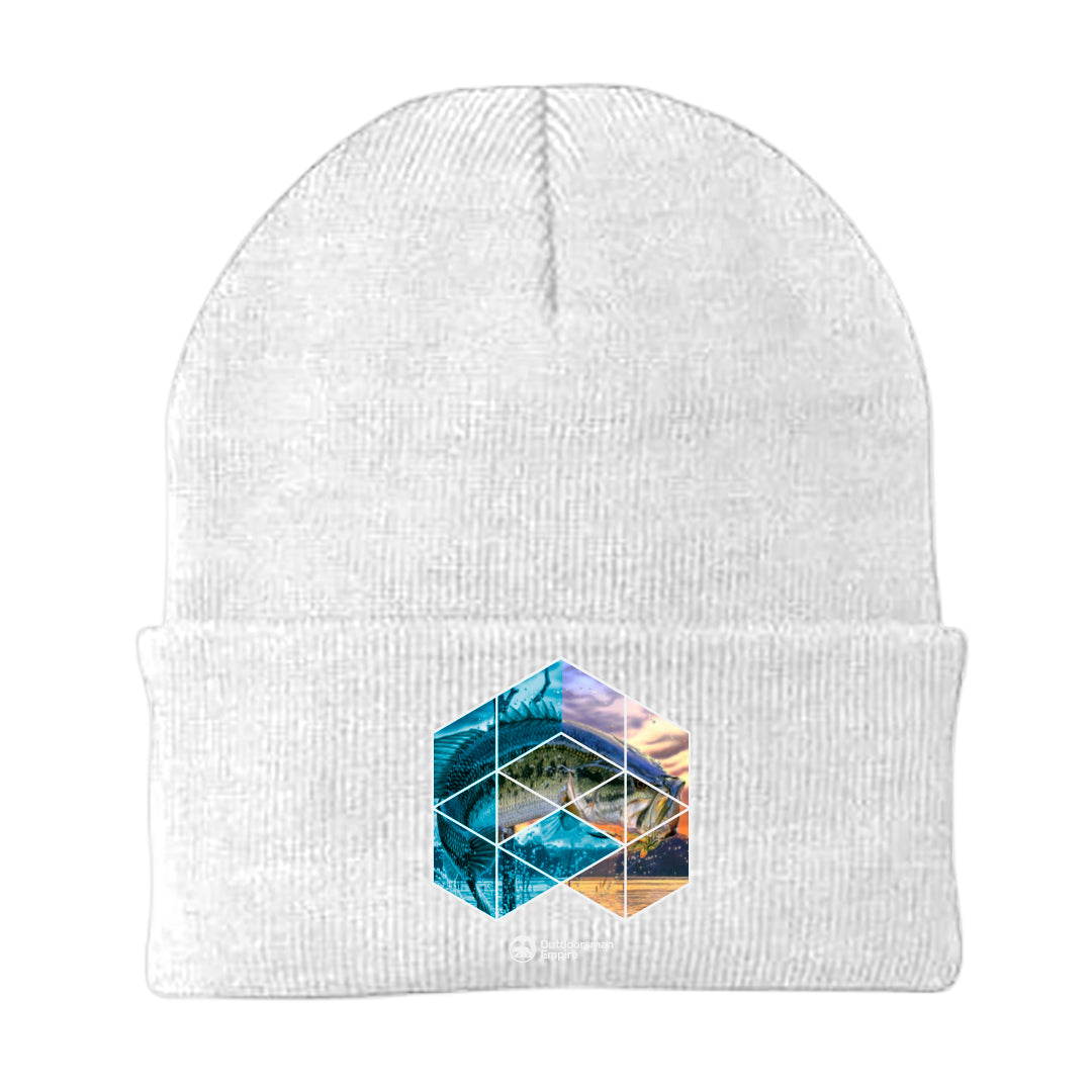 Fishing Geometry Embroidered Beanie showcasing a stylish design with a snug fit, perfect for outdoor activities.