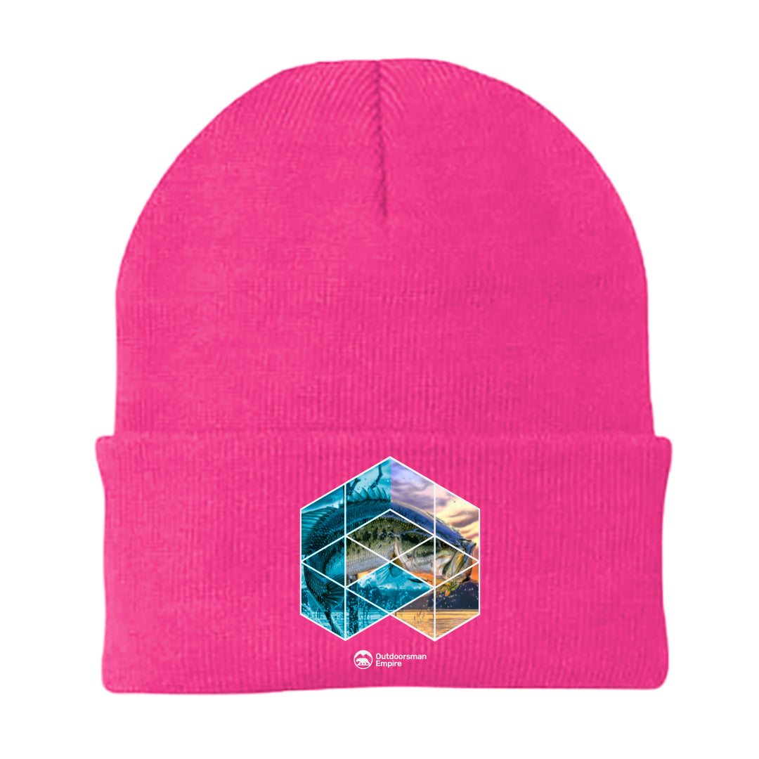 Fishing Geometry Embroidered Beanie showcasing a stylish design with a snug fit, perfect for outdoor activities.