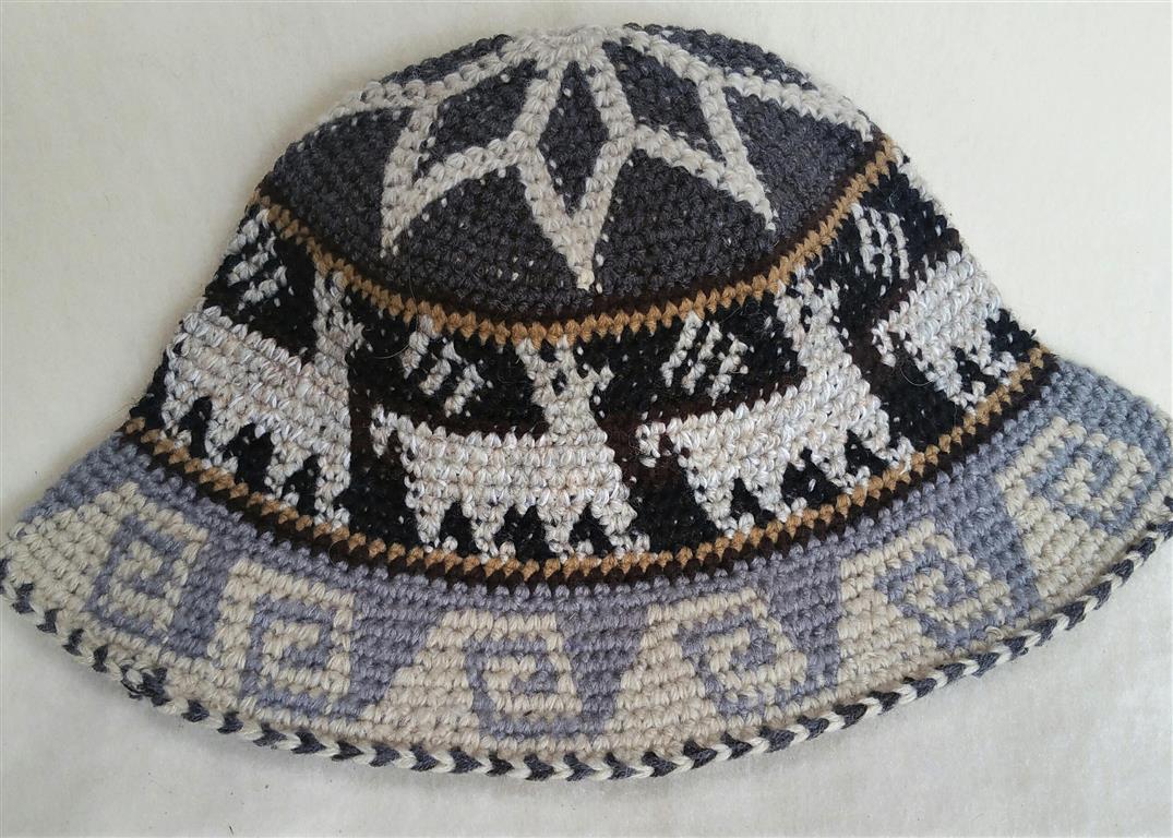 Hand Crochet Roll Up Rustic Alpaca Hat featuring unique patterns and cute alpaca designs, handmade in Peru, warm and comfortable for all ages.