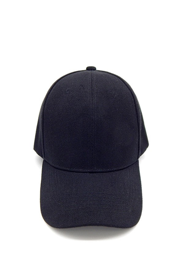 Solid baseball cap with adjustable back closure, featuring a sleek design and comfortable fit.