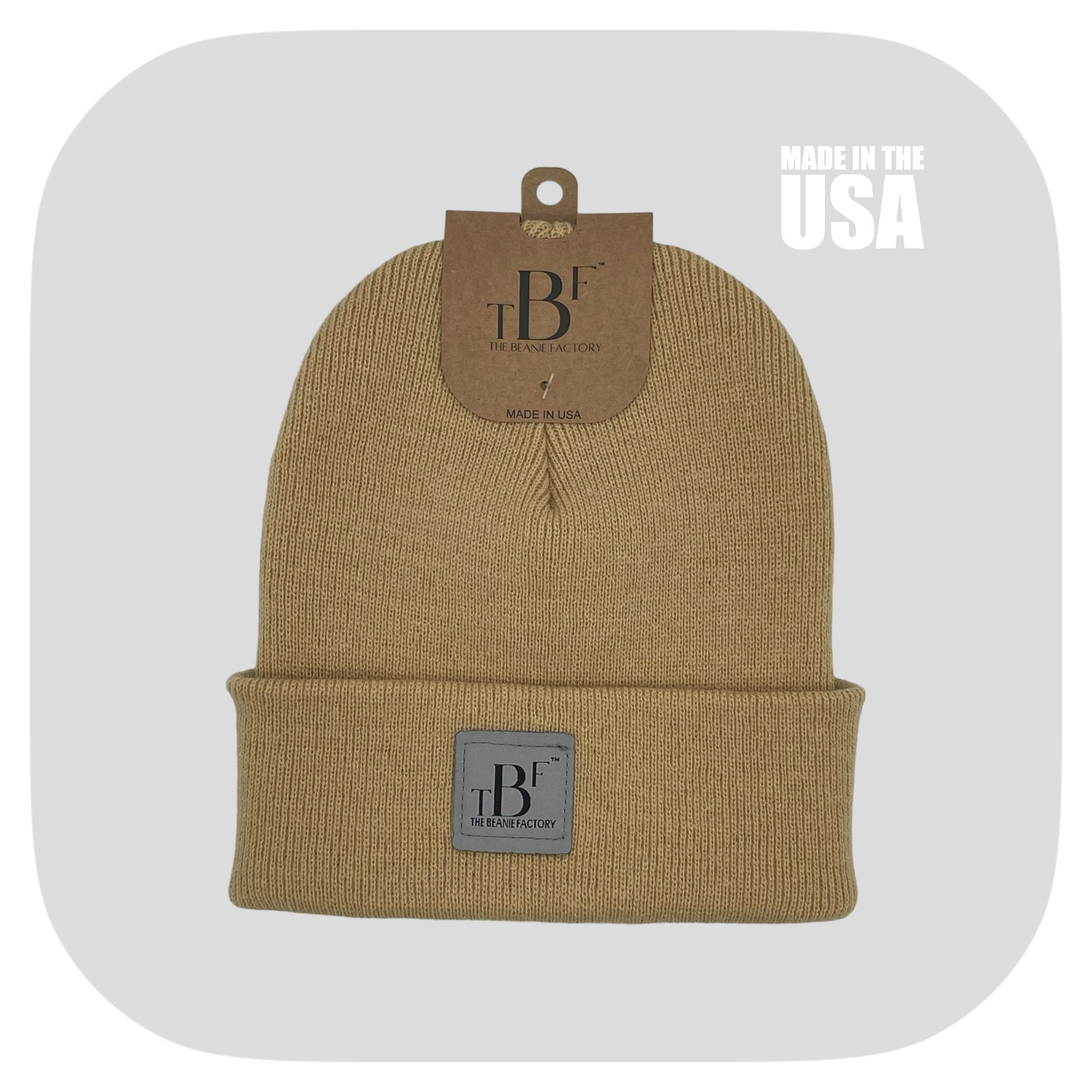 Cuffed gray winter beanie from The Beanie Factory, showcasing its soft texture and stylish design, perfect for cold weather.