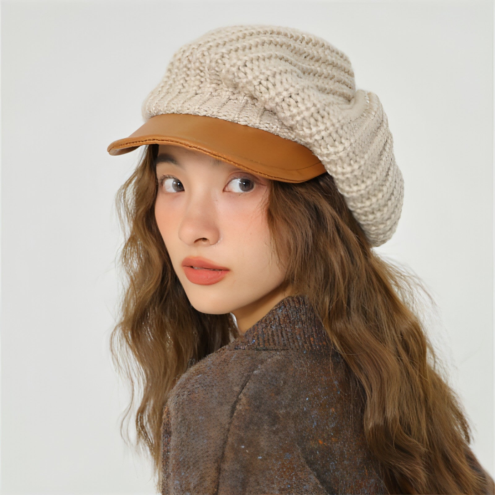 Main Warm And Cold Proof Hat Leather Brim Splicing image