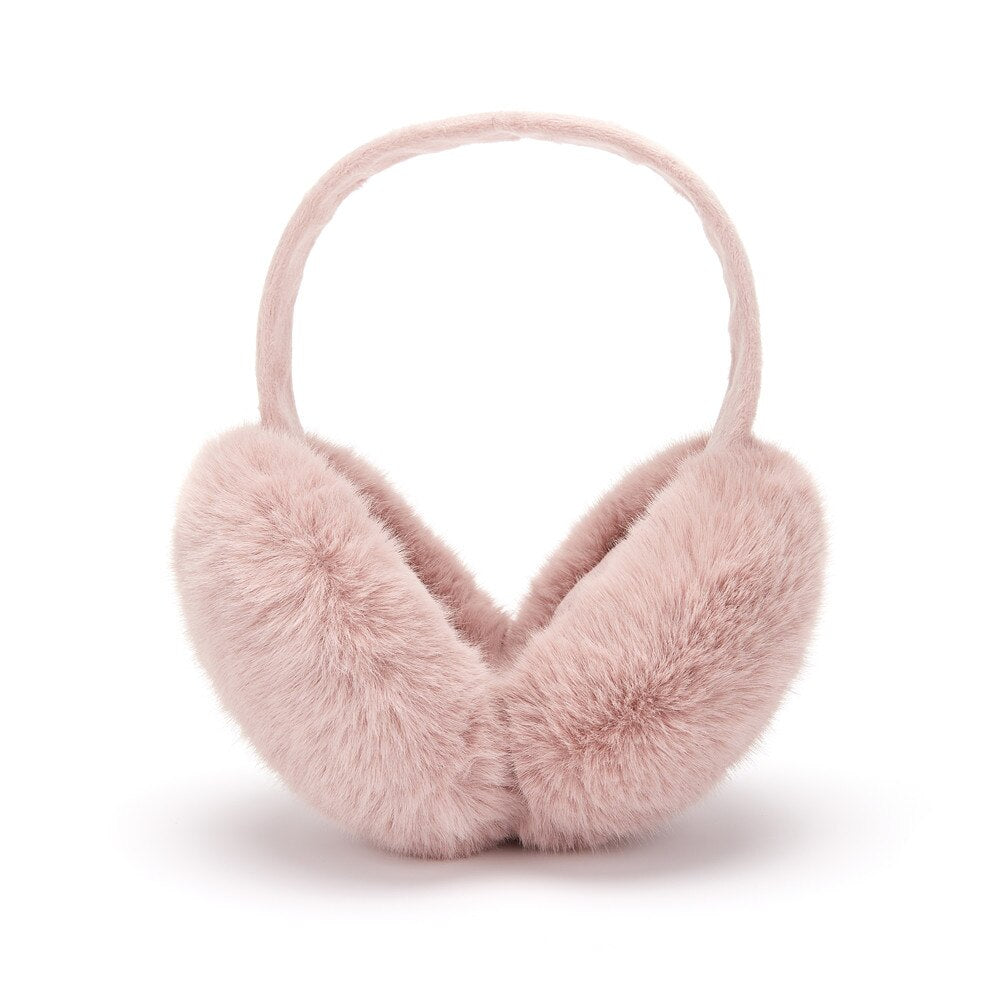 Winter plush earmuffs in solid colors, designed for warmth and style for men, women, and children.