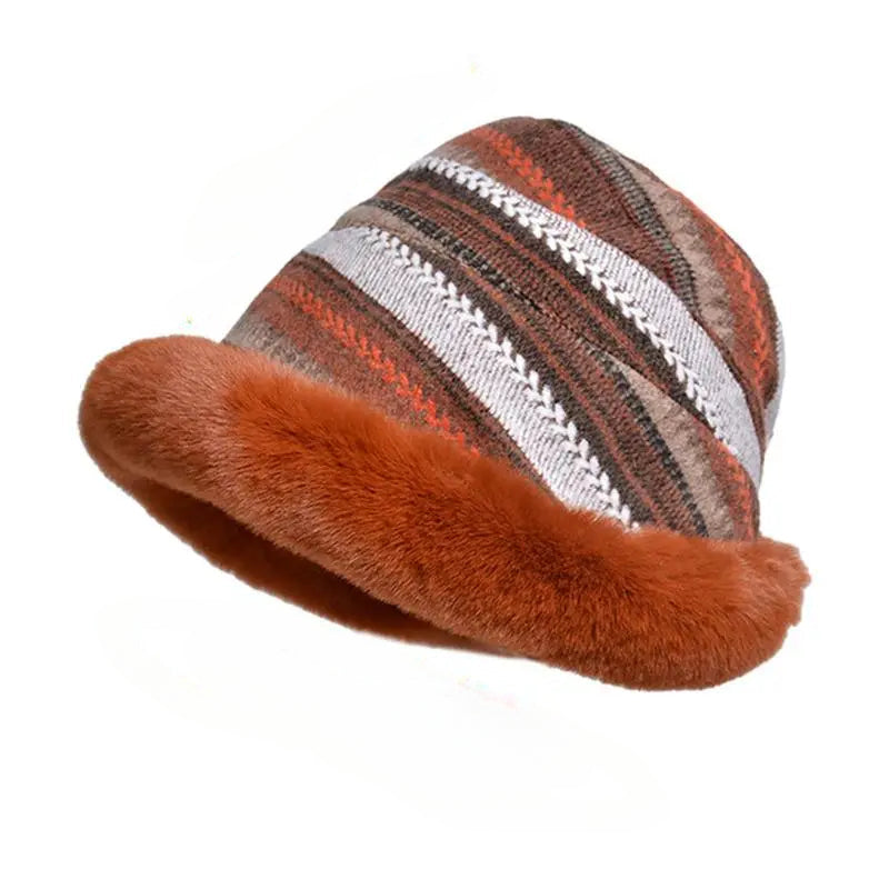 A cozy and stylish fluffy knitted bucket hat in soft plush material, perfect for winter warmth and protection.
