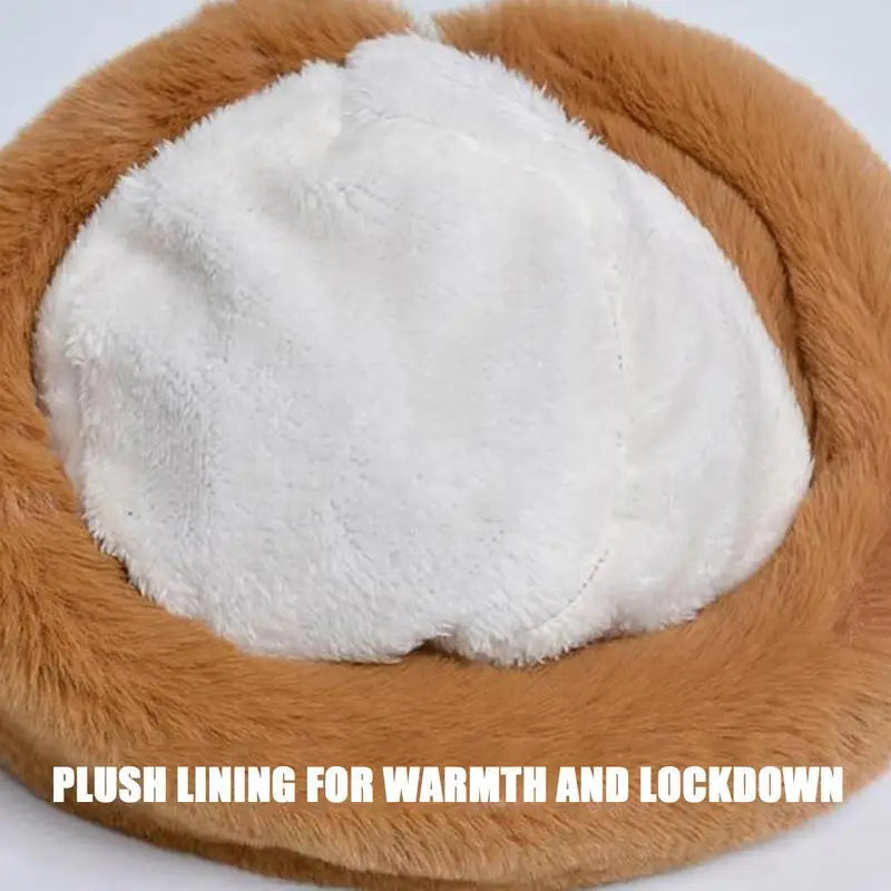 A cozy and stylish fluffy knitted bucket hat in soft plush material, perfect for winter warmth and protection.