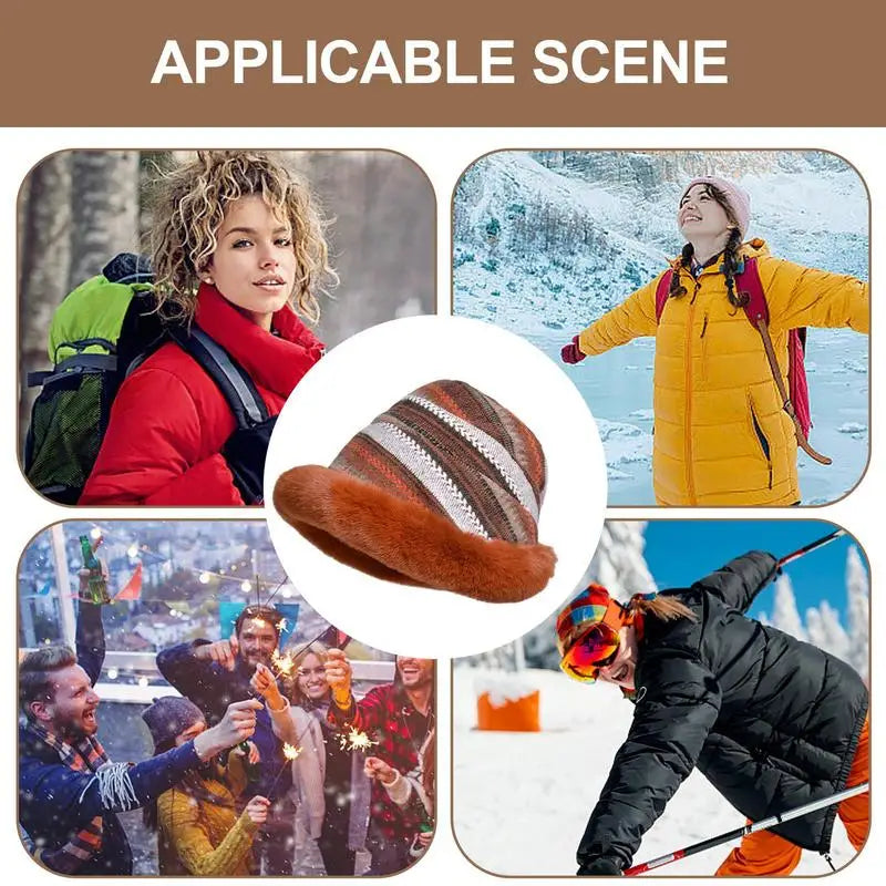 A cozy and stylish fluffy knitted bucket hat in soft plush material, perfect for winter warmth and protection.