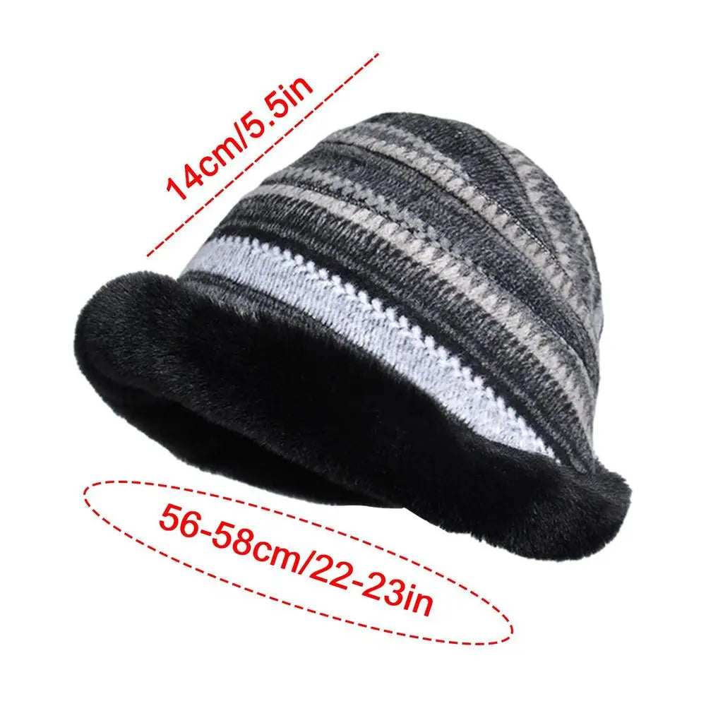 A cozy and stylish fluffy knitted bucket hat in soft plush material, perfect for winter warmth and protection.