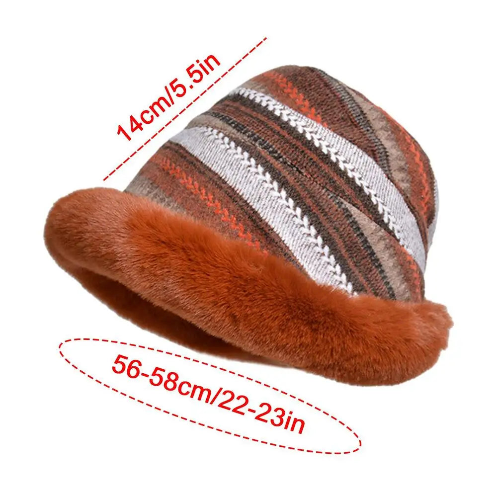 A cozy and stylish fluffy knitted bucket hat in soft plush material, perfect for winter warmth and protection.