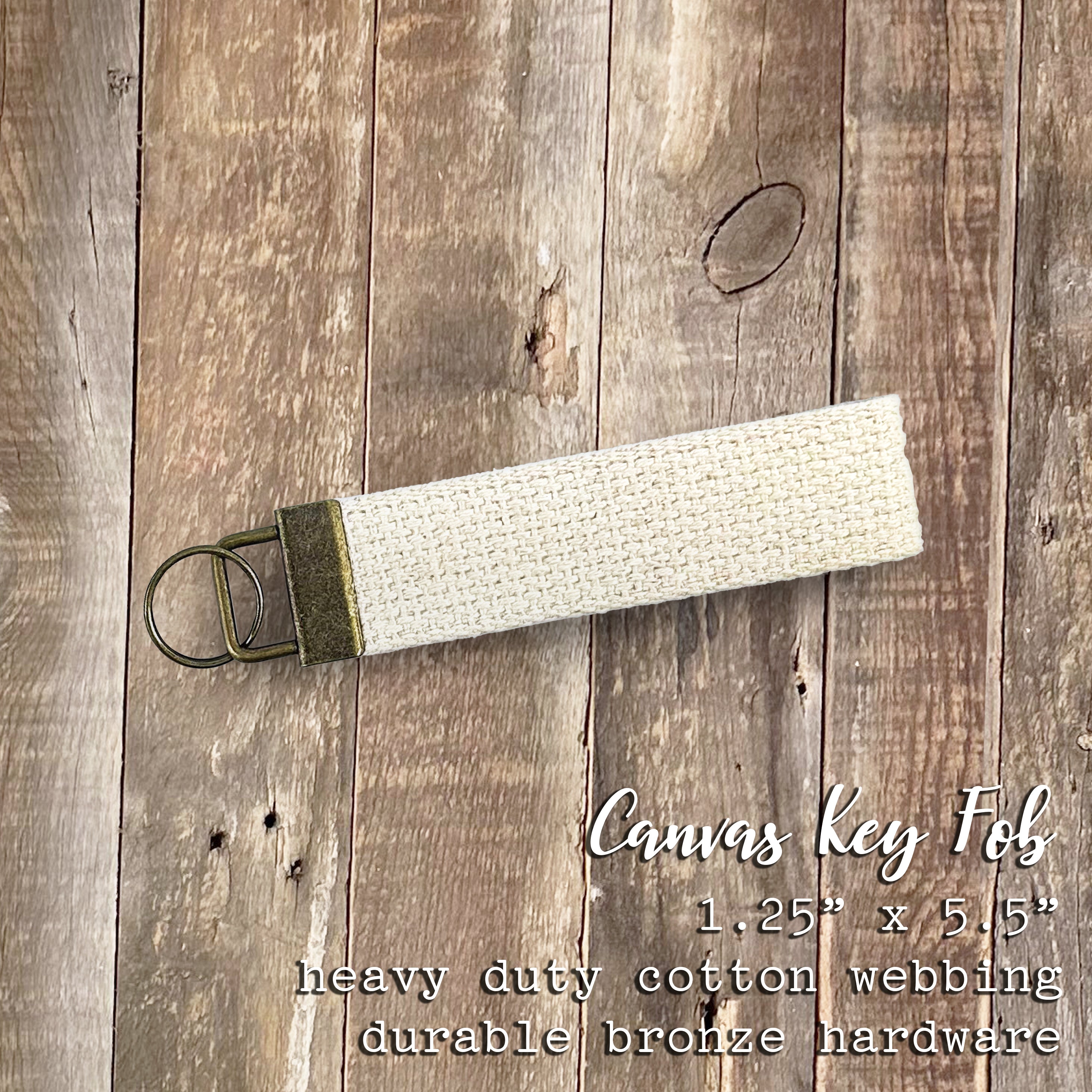Don't Lose Me Canvas Key Fob featuring heavy-duty cotton webbing and bronze hardware, perfect for organizing keys.