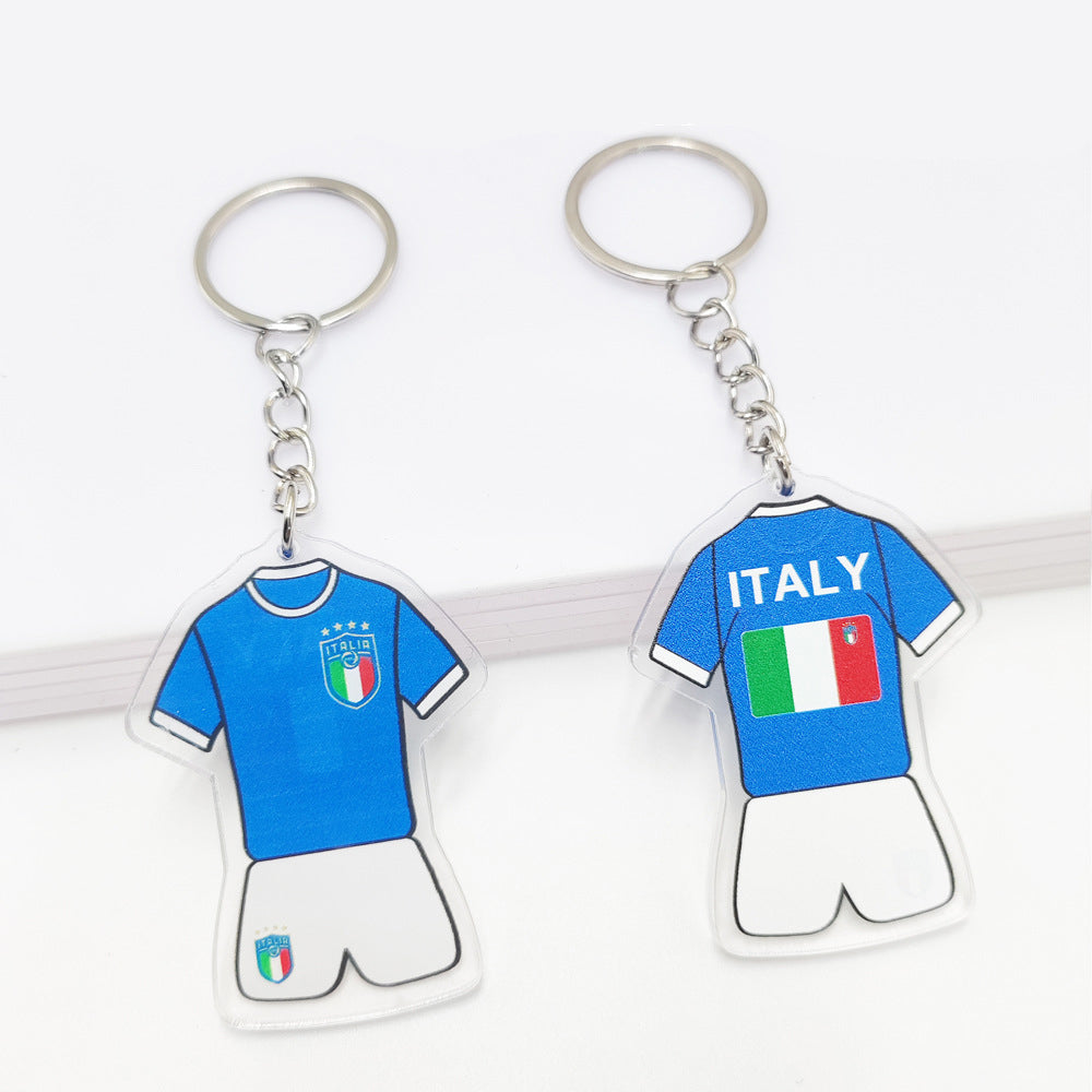 Acrylic key chain featuring Germany and France flags, perfect for football fans.