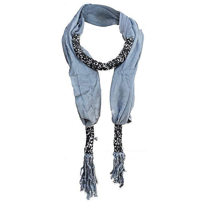 A vibrant African handmade beaded scarf featuring intricate beadwork and soft fabric, perfect for neck covering and wrapping.