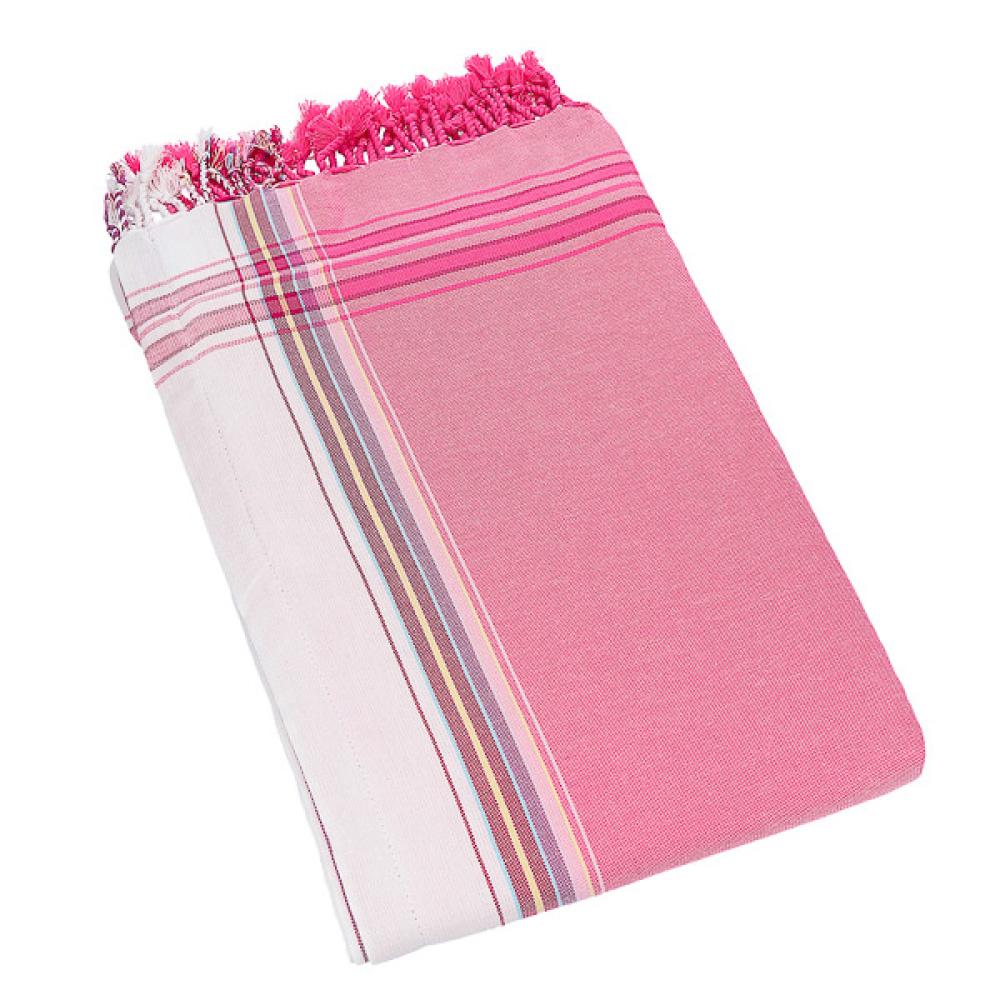 A vibrant peach African kikoi sarong, showcasing traditional hand-woven patterns, perfect for wraps and shawls.