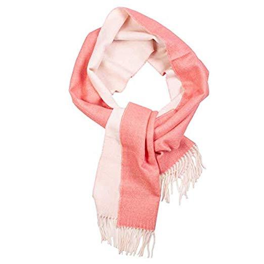Luxurious pink-white 100% baby alpaca scarf, soft and elegant, perfect for winter wear.