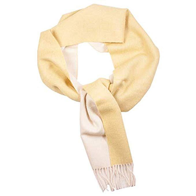 Luxurious yellow-white 100% baby alpaca scarf, soft and elegant, perfect for winter wear.
