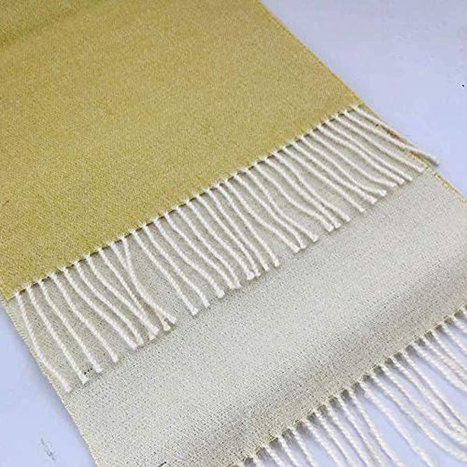 Luxurious yellow-white 100% baby alpaca scarf, soft and elegant, perfect for winter wear.