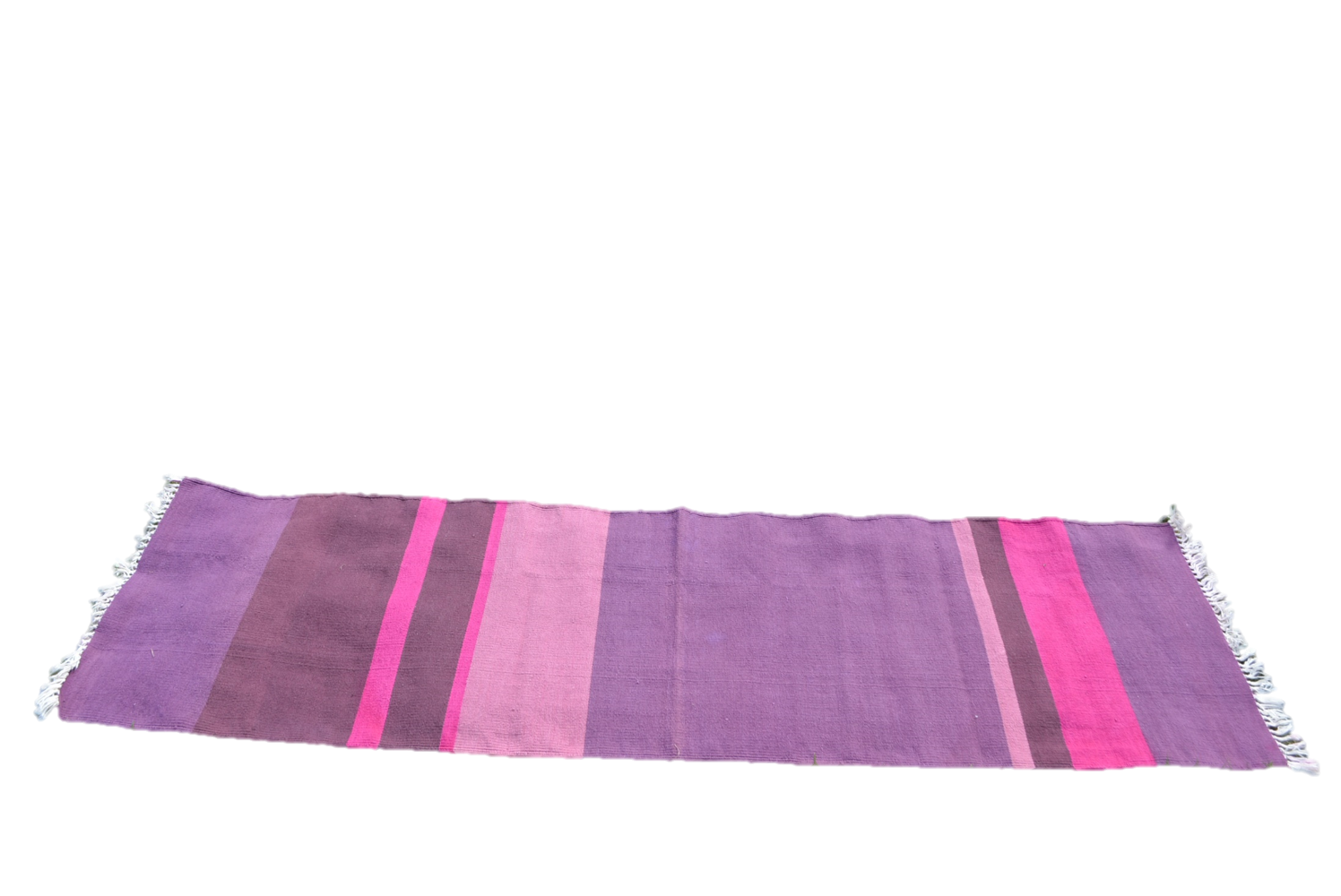 Handwoven cotton yoga rug featuring OM design, fringes, and vibrant colors, ideal for meditation and yoga practice.
