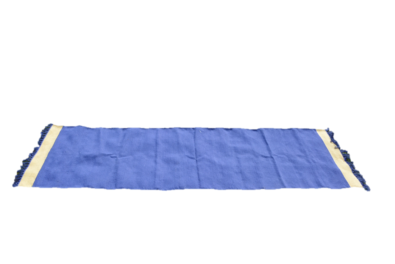 Handwoven cotton yoga rug featuring OM design, fringes, and vibrant colors, ideal for meditation and yoga practice.