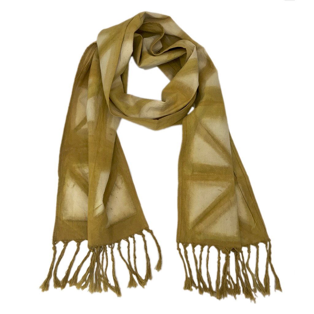 A vibrant Mango Tie Dyed Scarf made from natural cotton, showcasing unique patterns created with mango leaves, perfect for sustainable fashion.