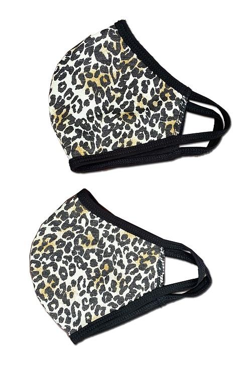 Animal leopard fashion mask featuring a stylish print, made from a heavy cotton blend with elastic ear loops for a secure fit.