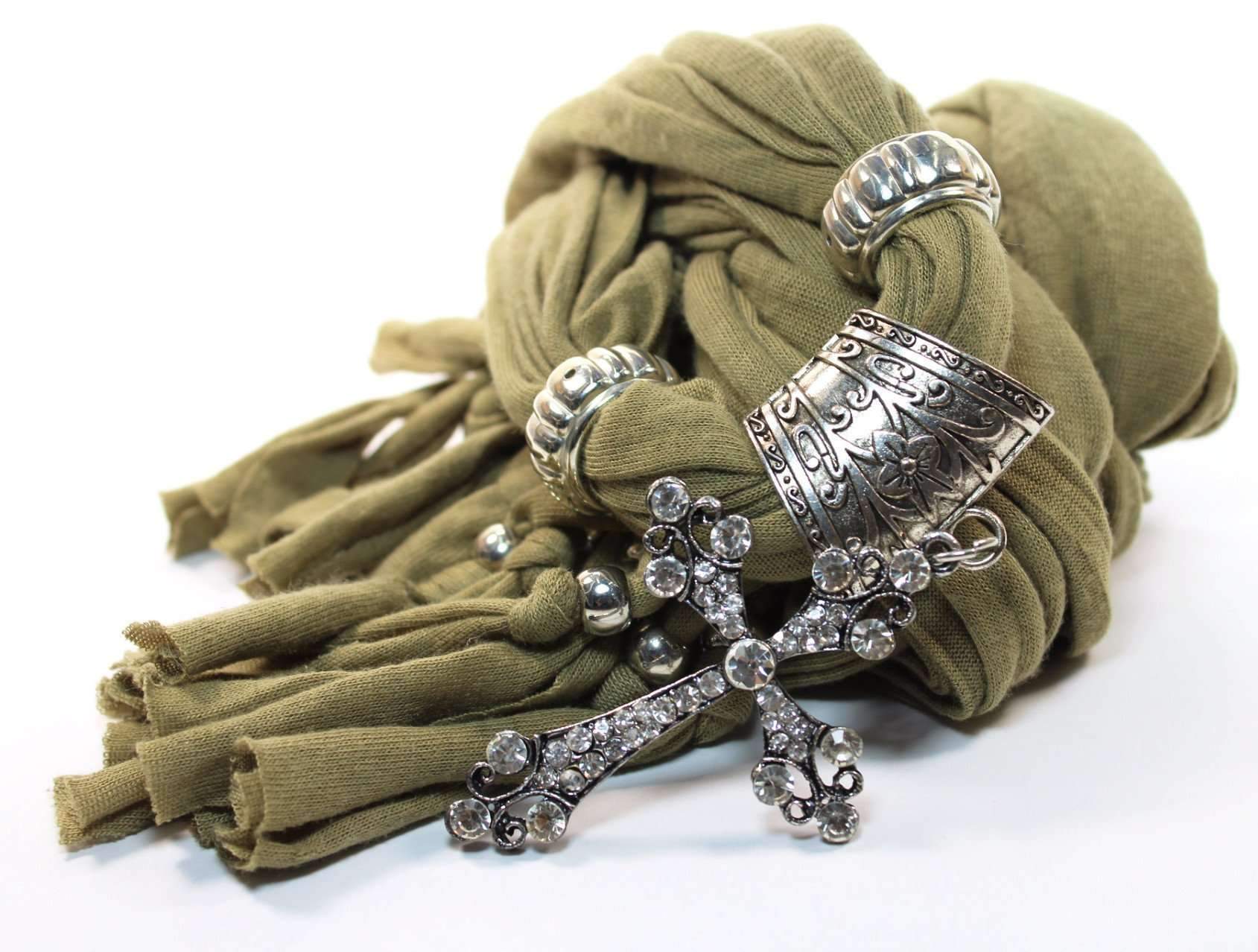 Main Rustic Green Cross Pendant Scarf image