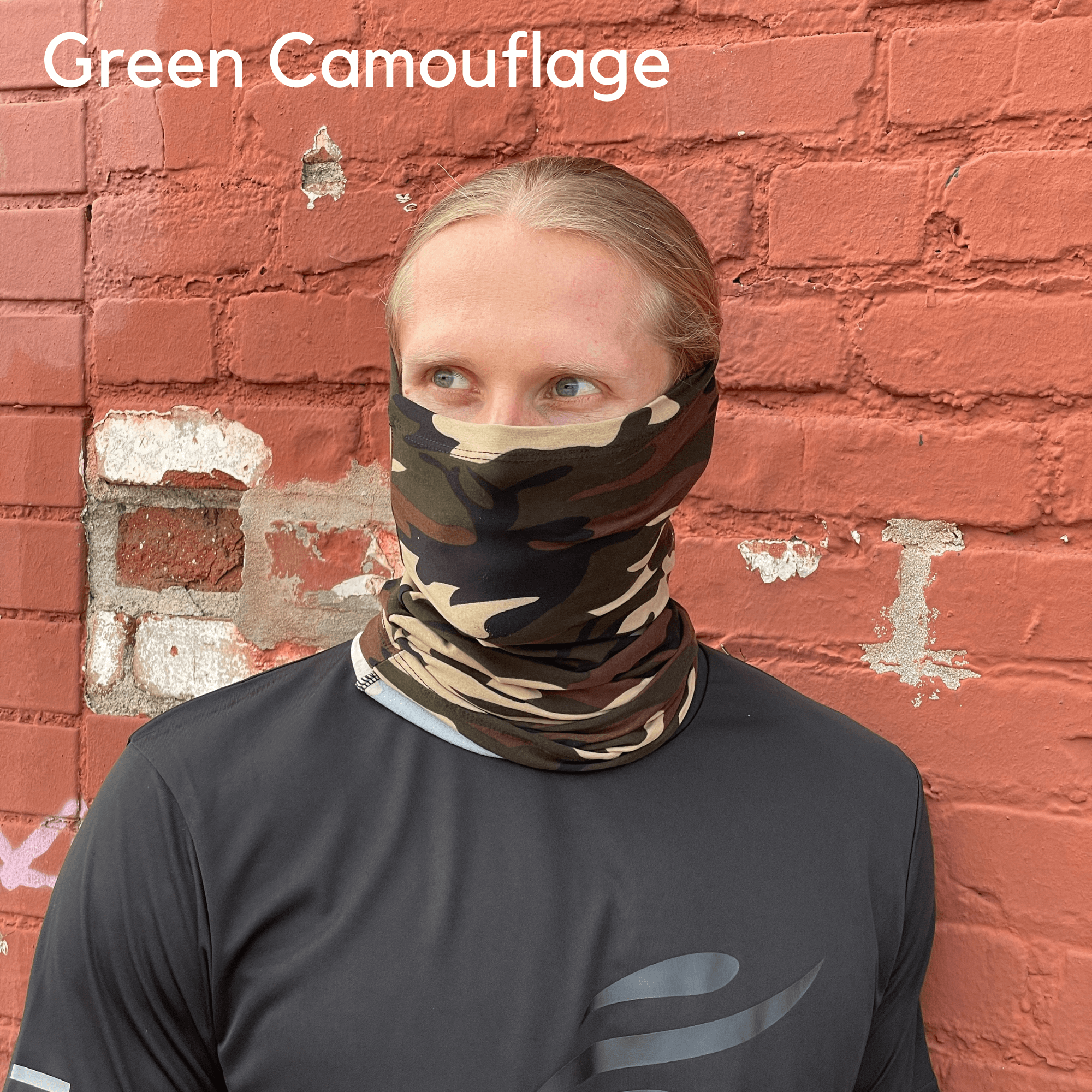 A stylish unisex sports neck gaiter face mask in various colors, designed for outdoor activities like running, hiking, and cycling.