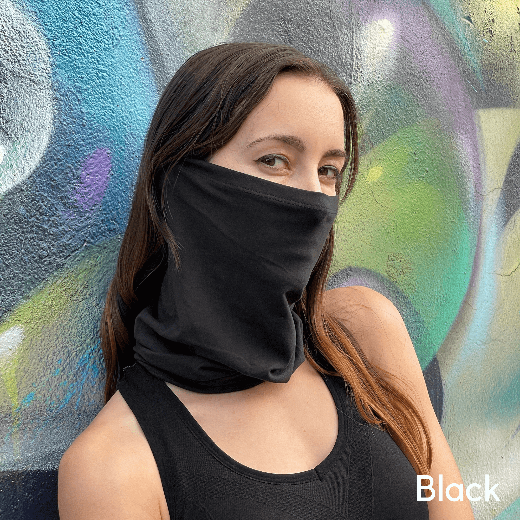 A stylish unisex sports neck gaiter face mask in various colors, designed for outdoor activities like running, hiking, and cycling.