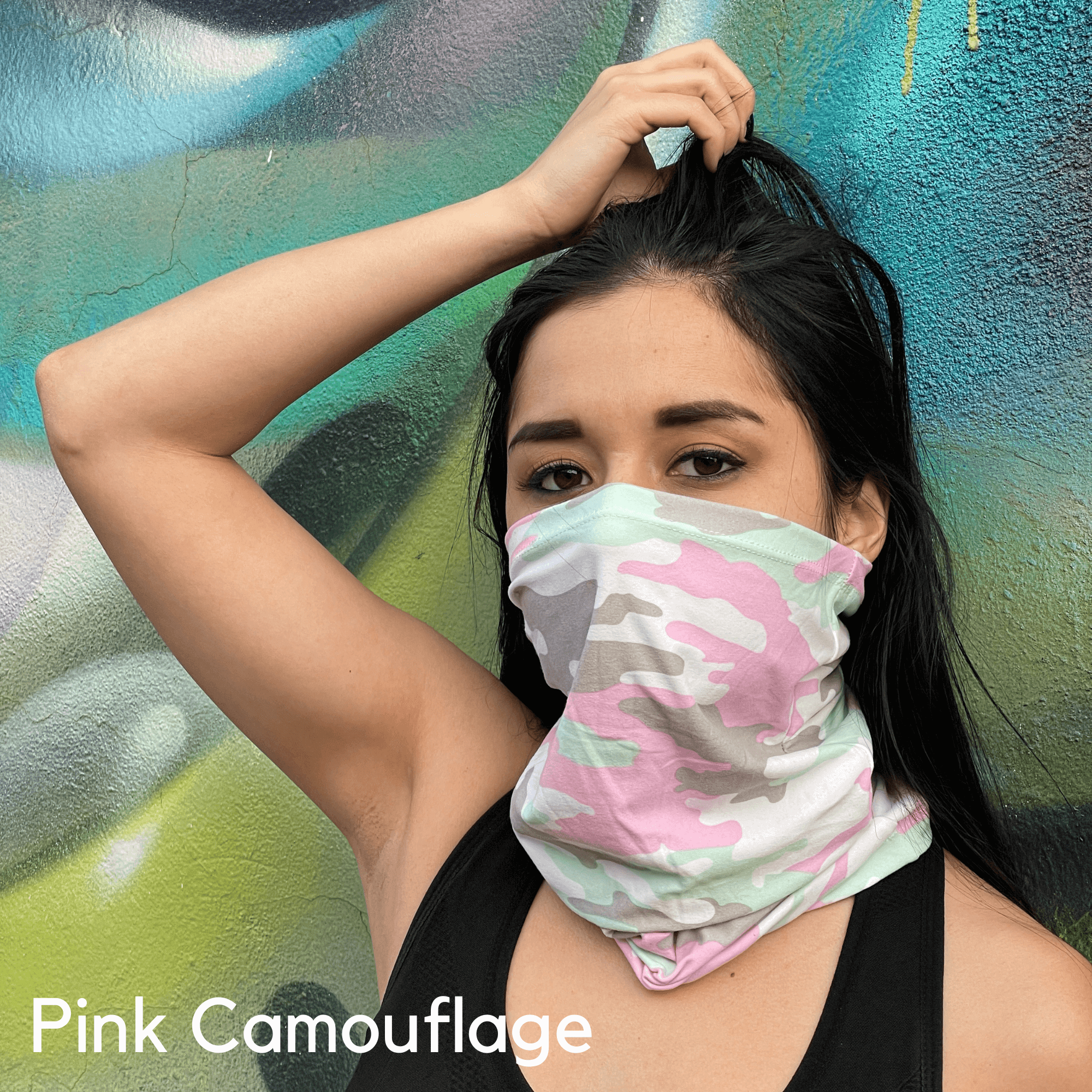 A stylish unisex sports neck gaiter face mask in various colors, designed for outdoor activities like running, hiking, and cycling.