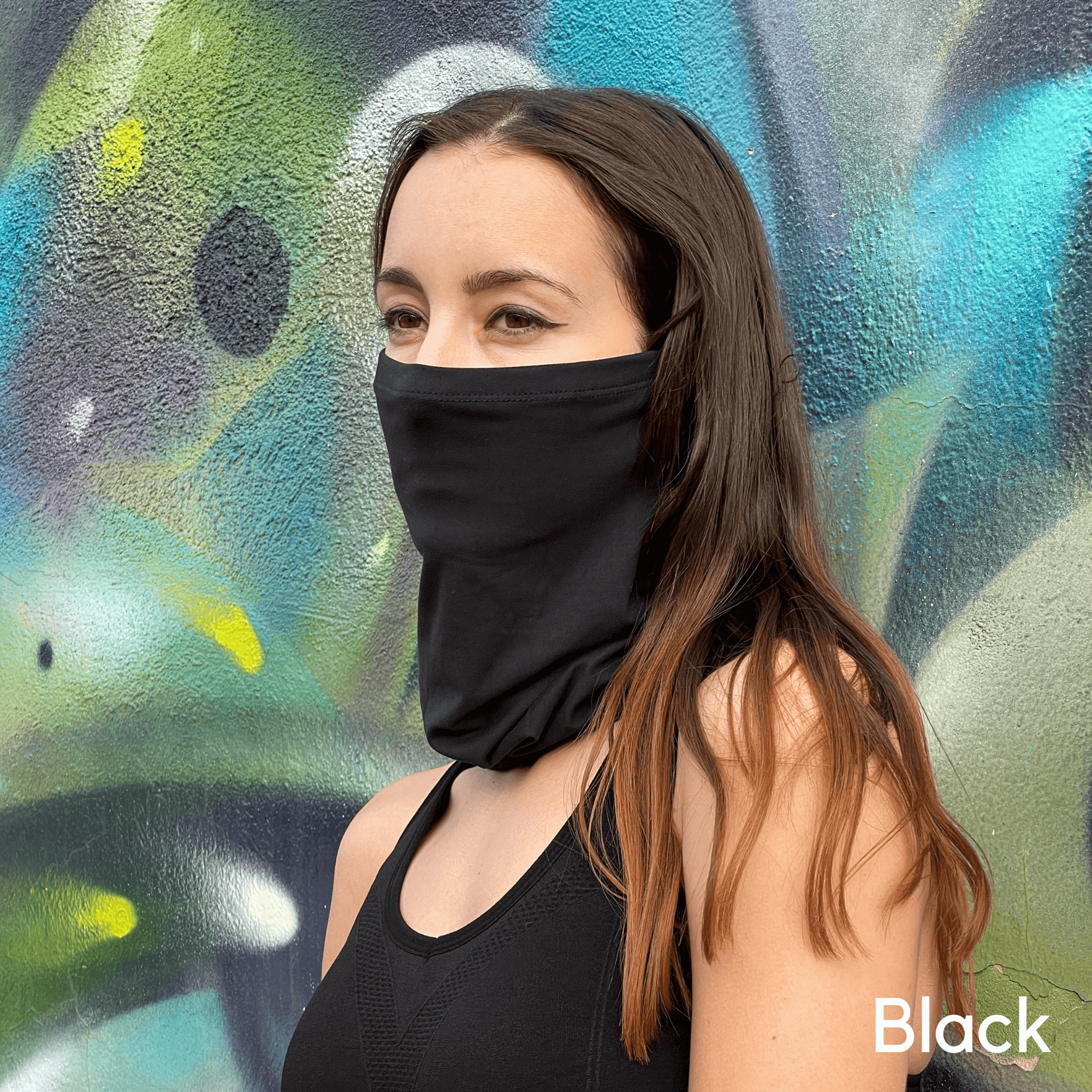 A stylish unisex sports neck gaiter face mask in various colors, designed for outdoor activities like running, hiking, and cycling.