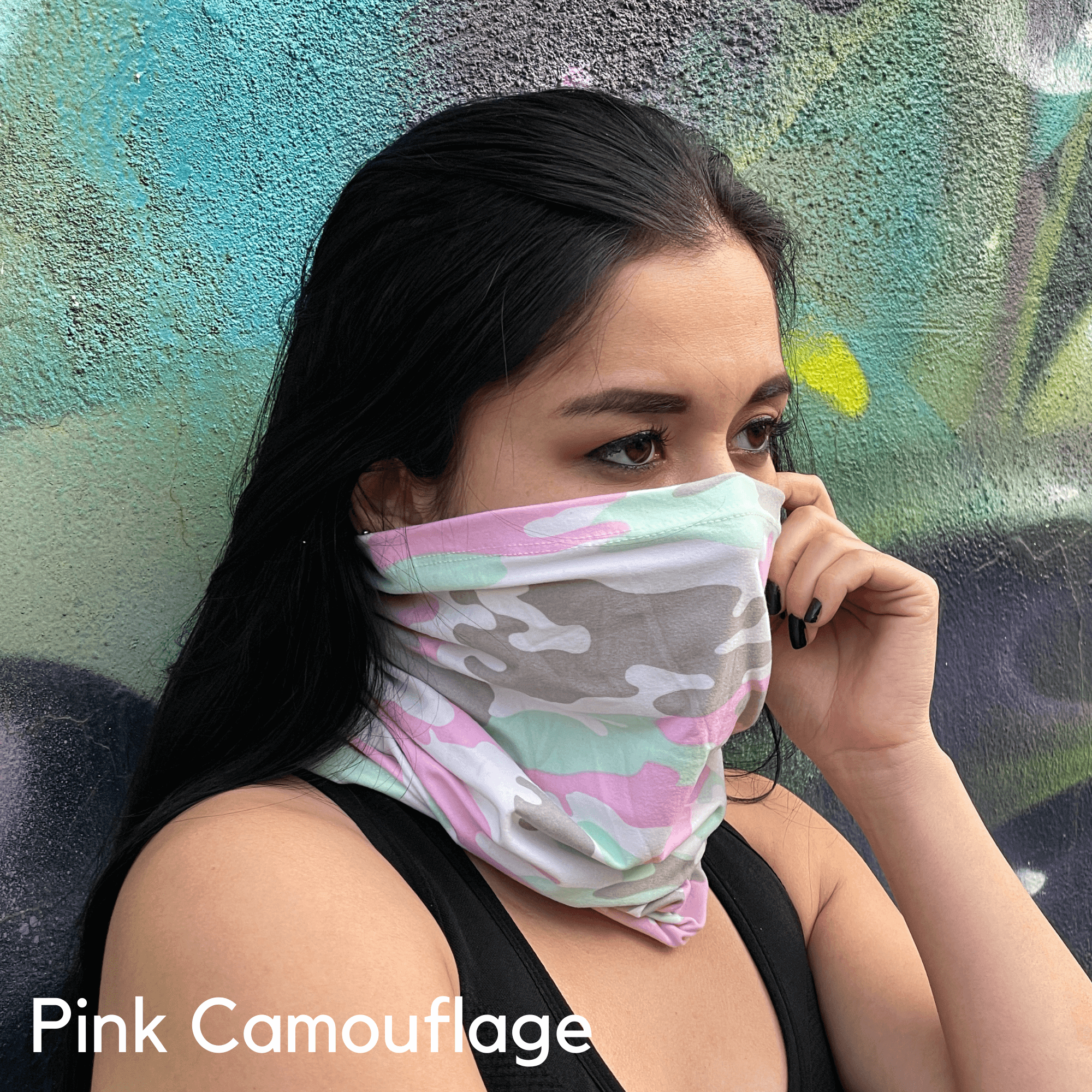 A stylish unisex sports neck gaiter face mask in various colors, designed for outdoor activities like running, hiking, and cycling.