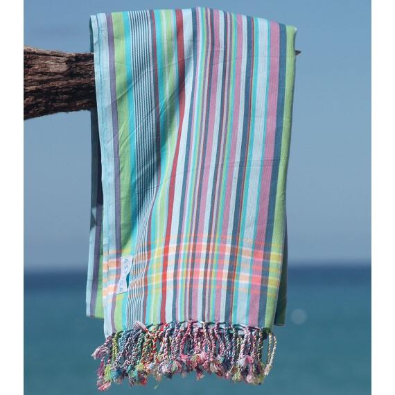 Striped African Cotton Kikoi Sarong showcasing vibrant colors and traditional patterns, perfect for beach cover-ups.