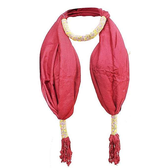 Handmade Women's Casual Scarf in peach color with unique 3 beads' nod design, crafted in Kampala, Uganda.