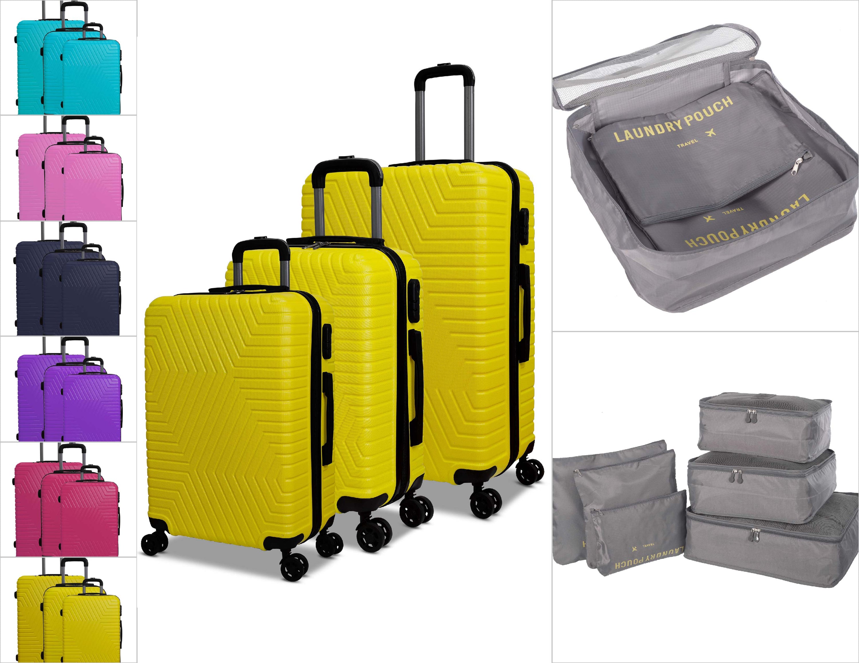 3 Piece Luggage Set Lattitude Collection featuring durable ABS outer shell, spinner wheels, and integrated locking mechanism with luggage organizers.