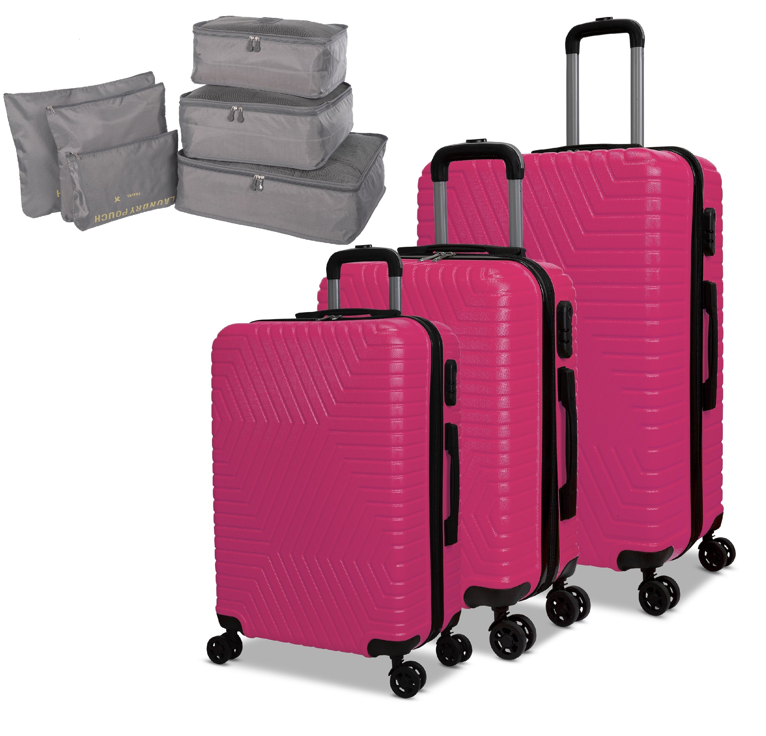 3 Piece Luggage Set Lattitude Collection featuring durable ABS outer shell, spinner wheels, and integrated locking mechanism with luggage organizers.
